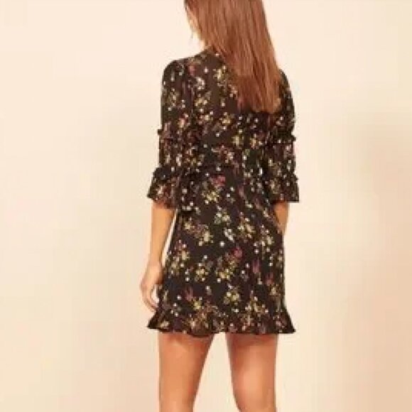 NWOT! Reformation "Laurelei" Black Floral Mini Dress in Vionnette - Size 4 (S) - Picture 3 of 10